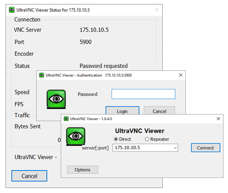 UltraVNC Viewer – okno połączenia